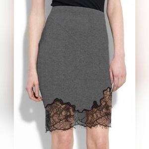 ROBERT RODRIGUEZ Grey Ponte Pencil Skirt With Black Lace Hem; Size 2